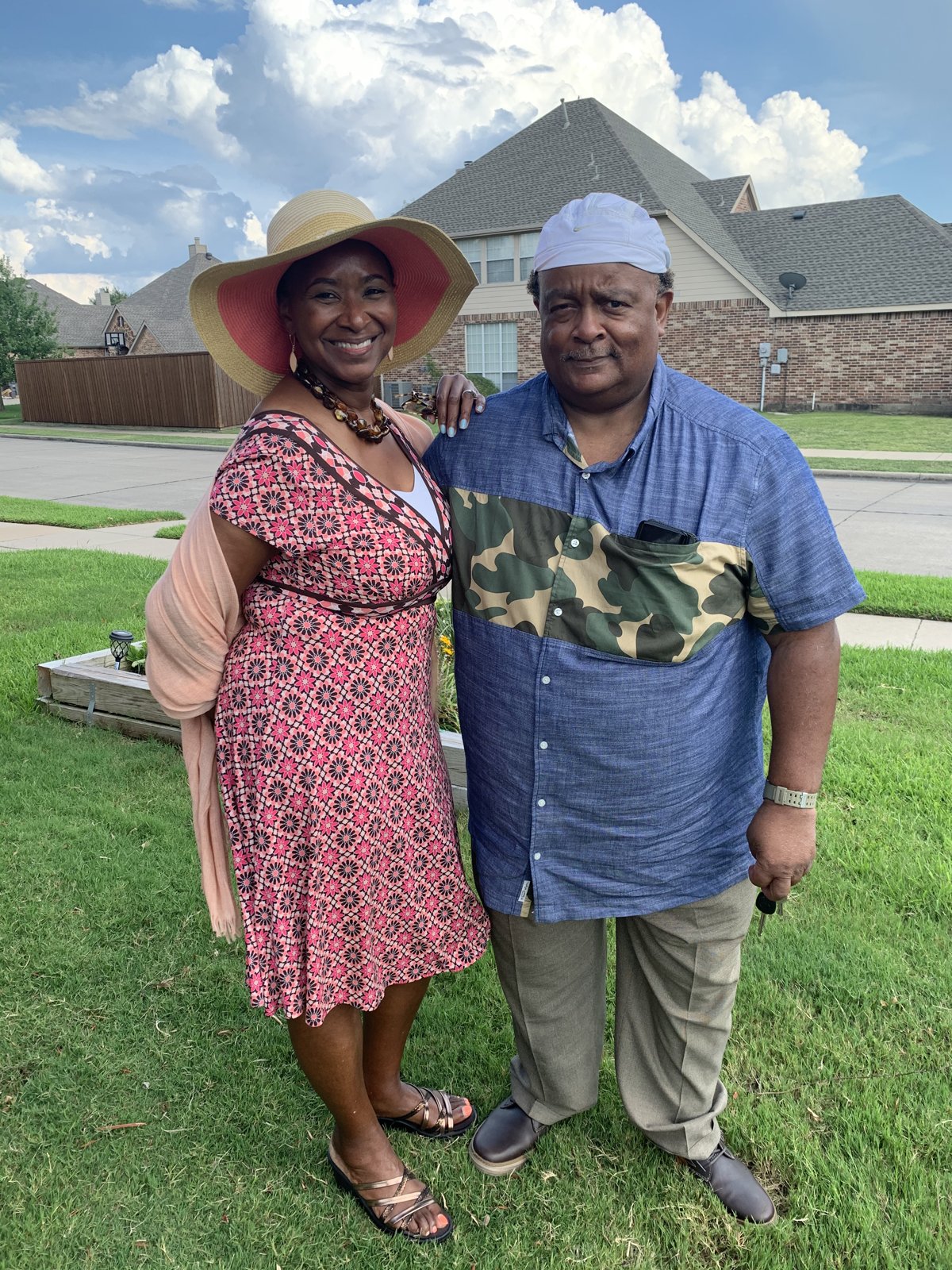 Michael and Pamela in the front yard